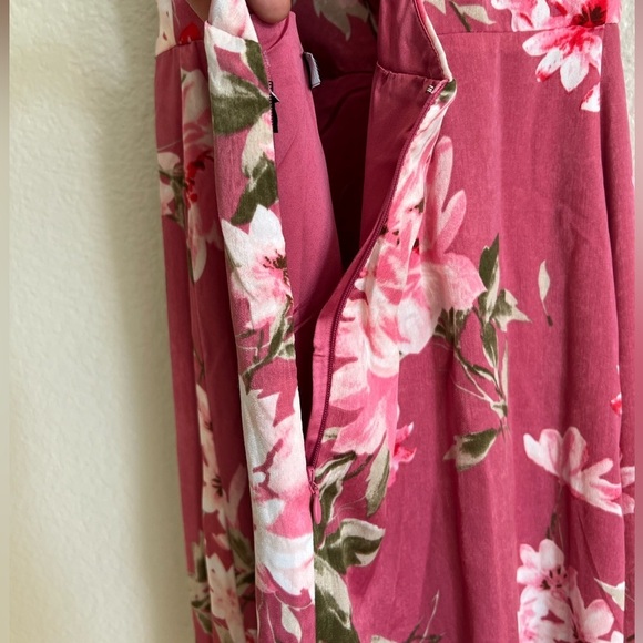 Love of Romance Pink Floral Print Satin Cowl Neck Maxi Dress - Picture 6 of 10